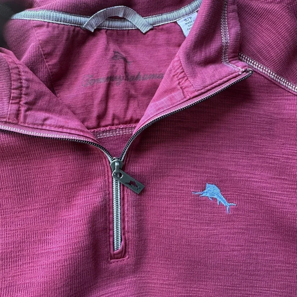 Tommy Bahama Pullover Mens Small Red Quarter Zip Sweater Lightweight Marlin Logo